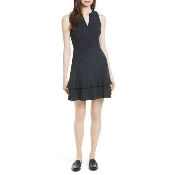 Rebecca Taylor Womens Sl Tweed Ruffle Ds Royal/Black 0