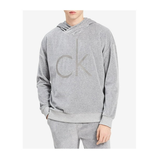 Calvin Klein Mens Oversized Cocoon Velour Hoodie Sweatshirt, Grey, XX-Large  