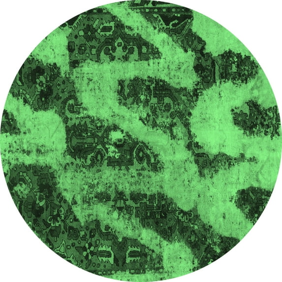 Ahgly Company Indoor Round Abstract Emerald Green Modern Area Rugs, 8' Round