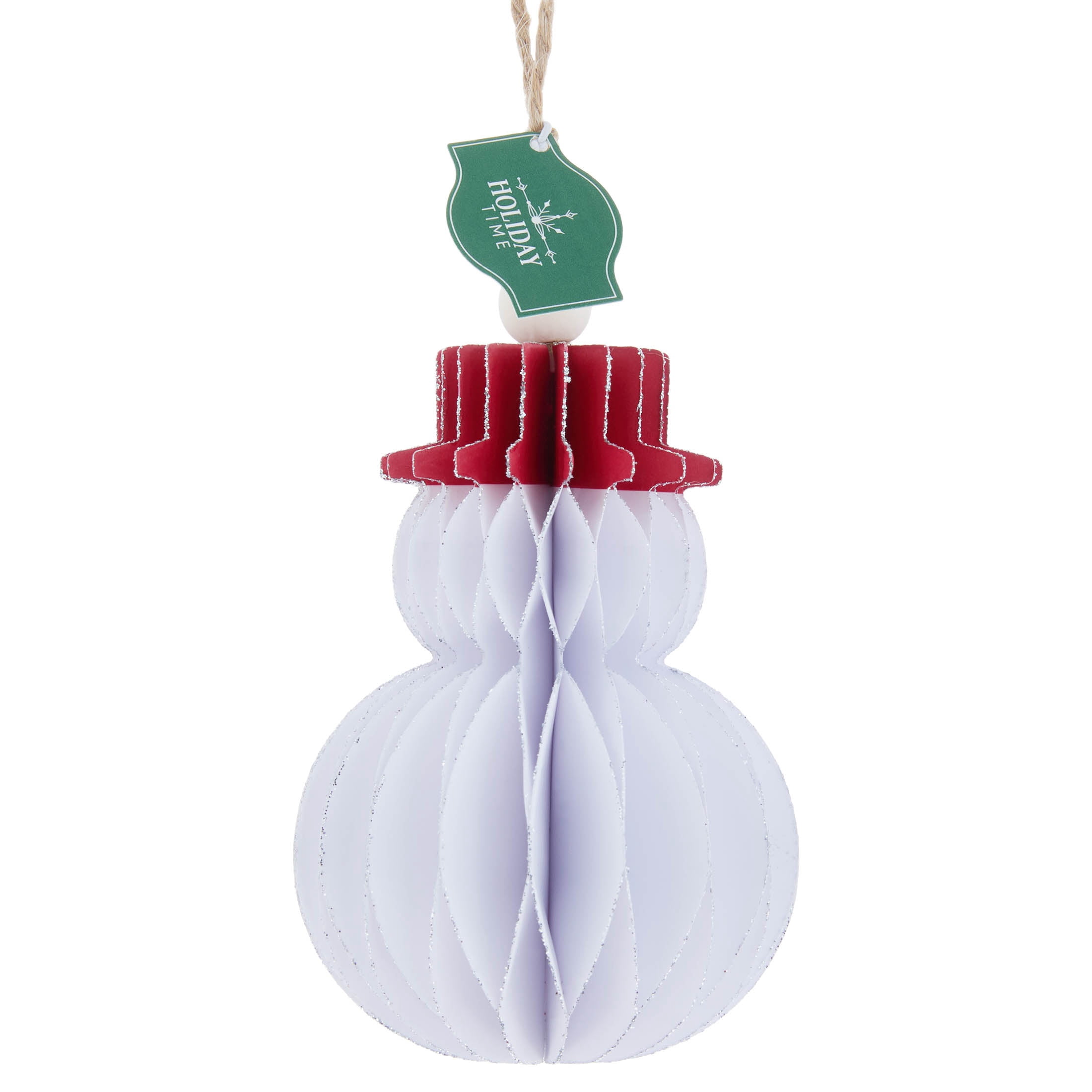Red and White Honeycomb Paper Glitter Snowman Christmas Ornament, 4", by Holiday Time