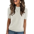 thumbnail image 2 of Womens Short Sleeve Tops Crew Neck Lightweight Pullover Sweaters Loose Dressy Casual Blouse Basic Clothes Beige M, 2 of 5
