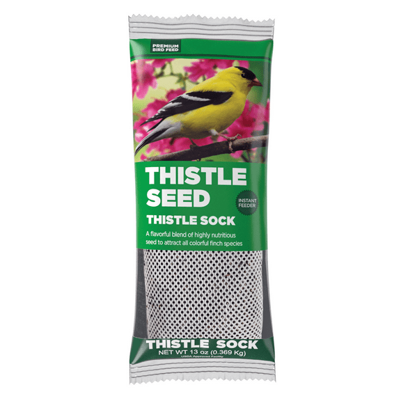 New Fine Nylon Feeder Sock with Natural Fresh Thistle Seeds for Wild Birds, 13 oz (0.369 kg) -1 Pack