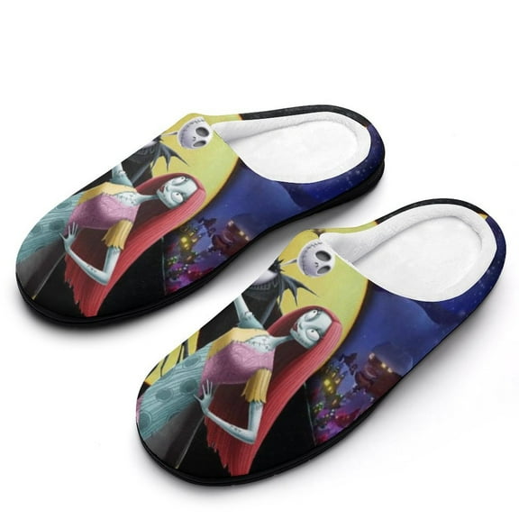 The Nightmare Before Christmas Slippers for Women Cotton Slippers Soft Printed House Shoes Home Bedroom Indoor Slippers 7-8(39-40)