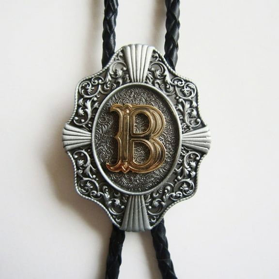 Vintage Style Initial Letter B Leather Bolo Tie