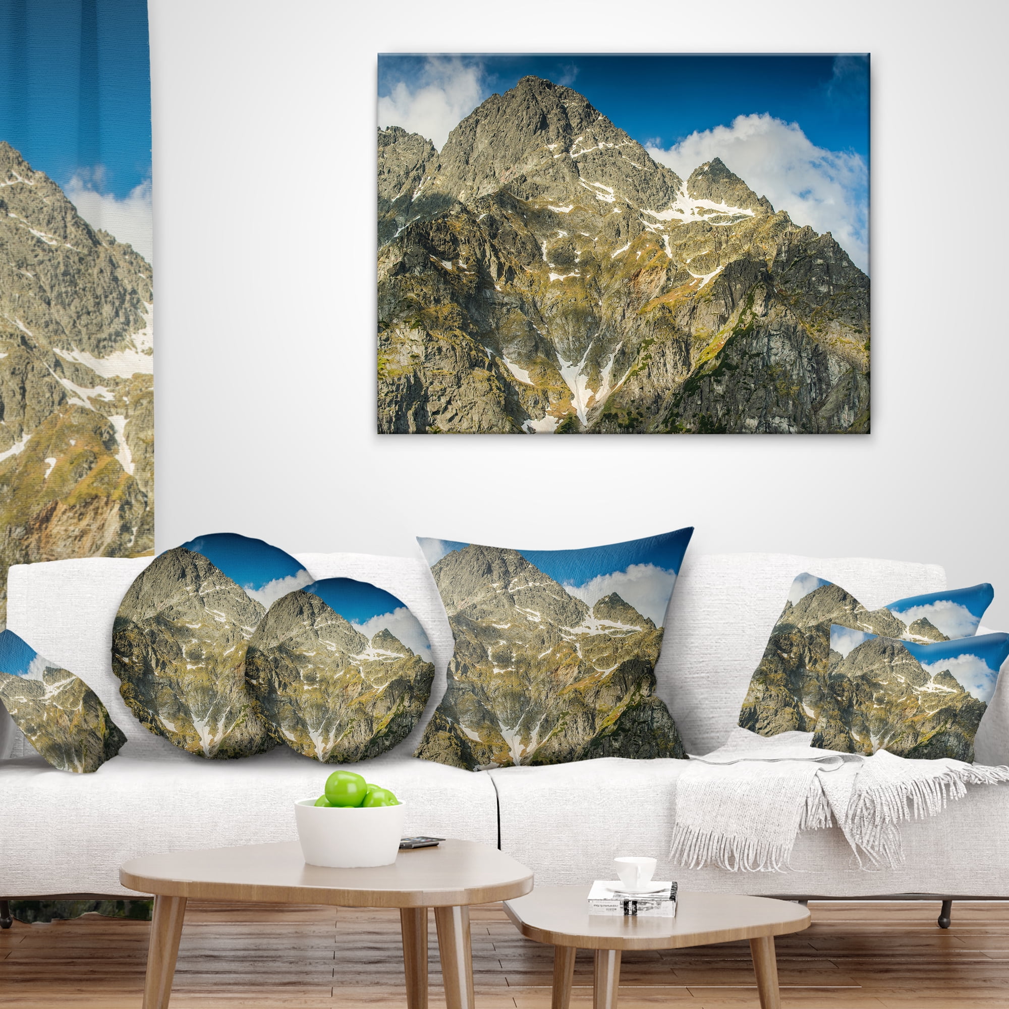 Designart Rocky Summit in Tatra Mountains - Contemporary Landscape Printed Throw Pillow - 12x20