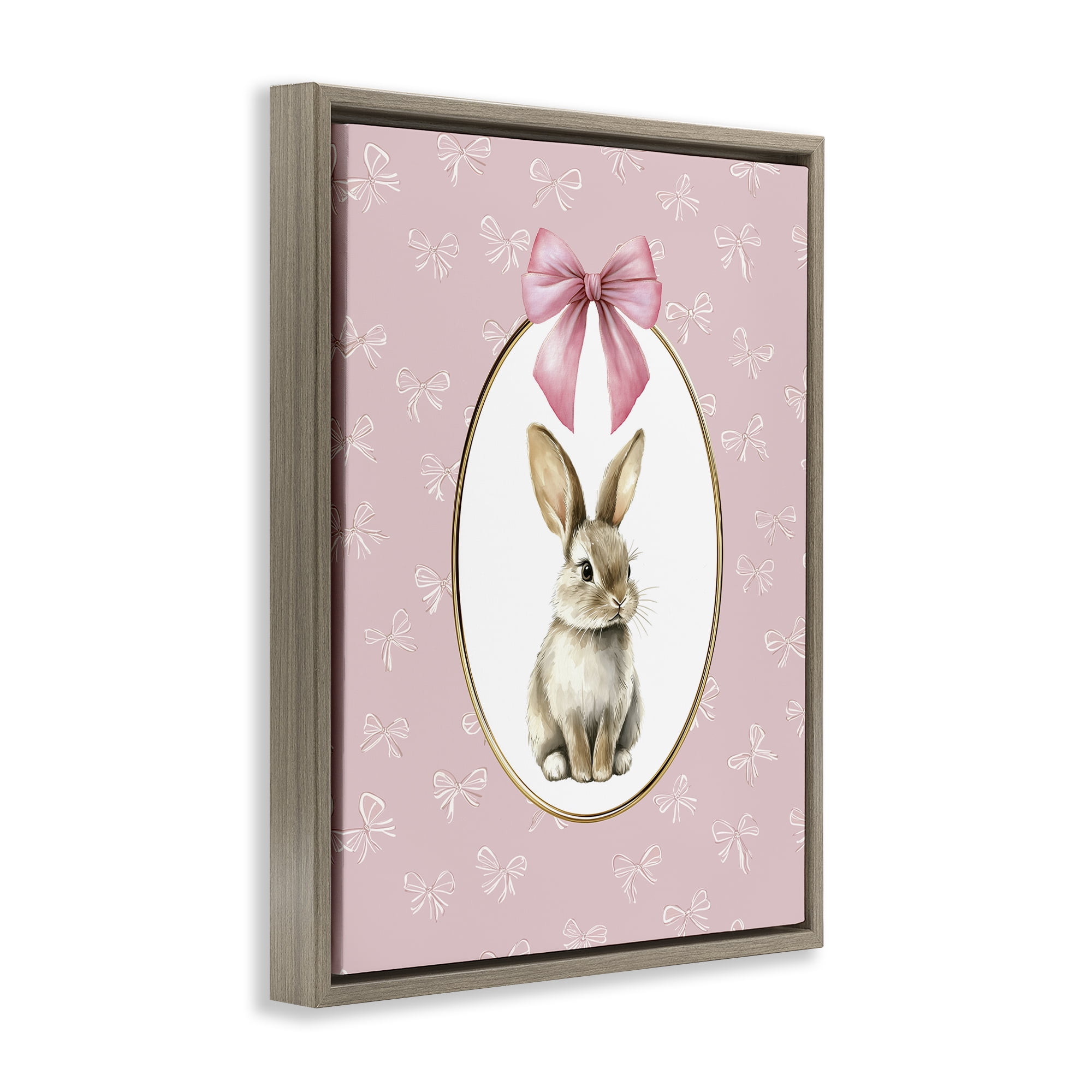 Stupell Industries Ribbon Border Bunny Brown Framed Floater Canvas Wall Art, design by Christine Simpson Art