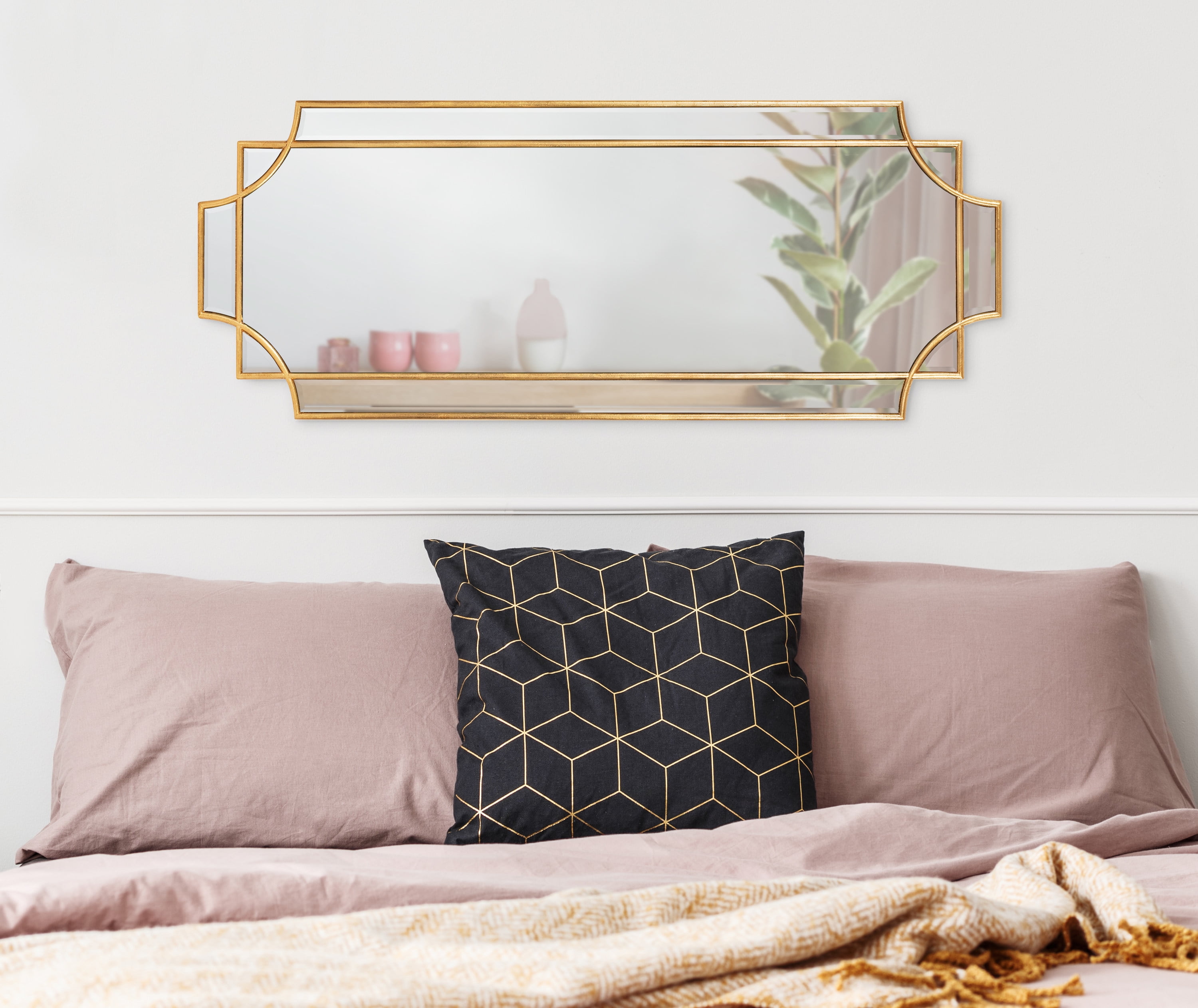 Kate and Laurel Minuette Glam Wall Mirror, 16 x 42, Gold, Elegant Traditional Home Decor With A Boho Charm