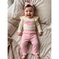 thumbnail image 5 of Loicainy Infant Baby Girl Fall Clothes Set 3 6 9 12 Months Ribbed Long Sleeve Romper Flare Pants Bow Headband Outfits, 5 of 9