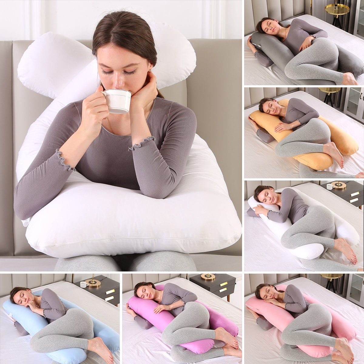 Topchances Pregnancy Pillow Maternity Belly Contoured Body with Cotton Cover White