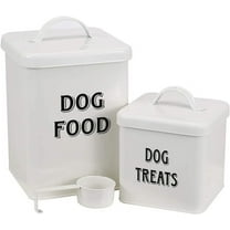 Pethiy Dog Food Storage Container,Farmhouse Pet Food Bin with Lid and Scoop(Set of 2), Metal Dog Food Storage Container for Kitchen Countertop, 2.5L 5L,White