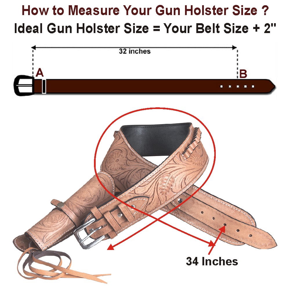 38 In Hilason Western Right Hand Gun Holster Rig 44/45 Cal Leather Cowboy