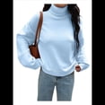 thumbnail image 3 of Suéter de Cuello Alto para Mujer, Jersey de Punto Grueso de Larga con Dobladillo Alto y Bajo, Top Moderno para Otoño e Invierno. Azul L, 3 of 8