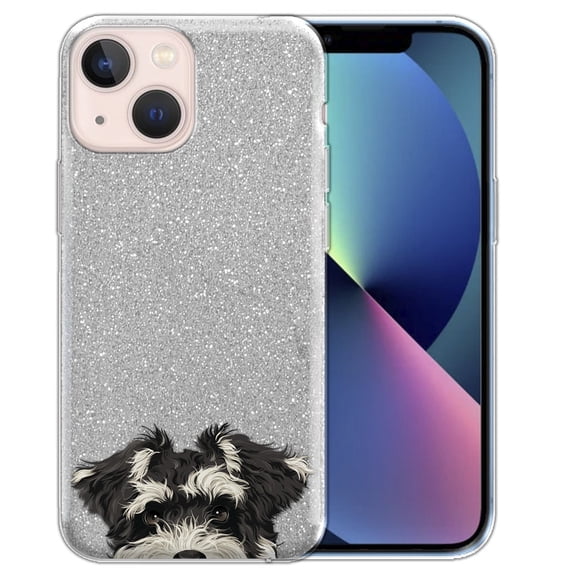 WIRESTER Silver Glitter Case, Animal Sparkle Bling TPU Cover for Apple iPhone 14 6.1" 2022, Animal Schnauzer Puppy Dog (S1)