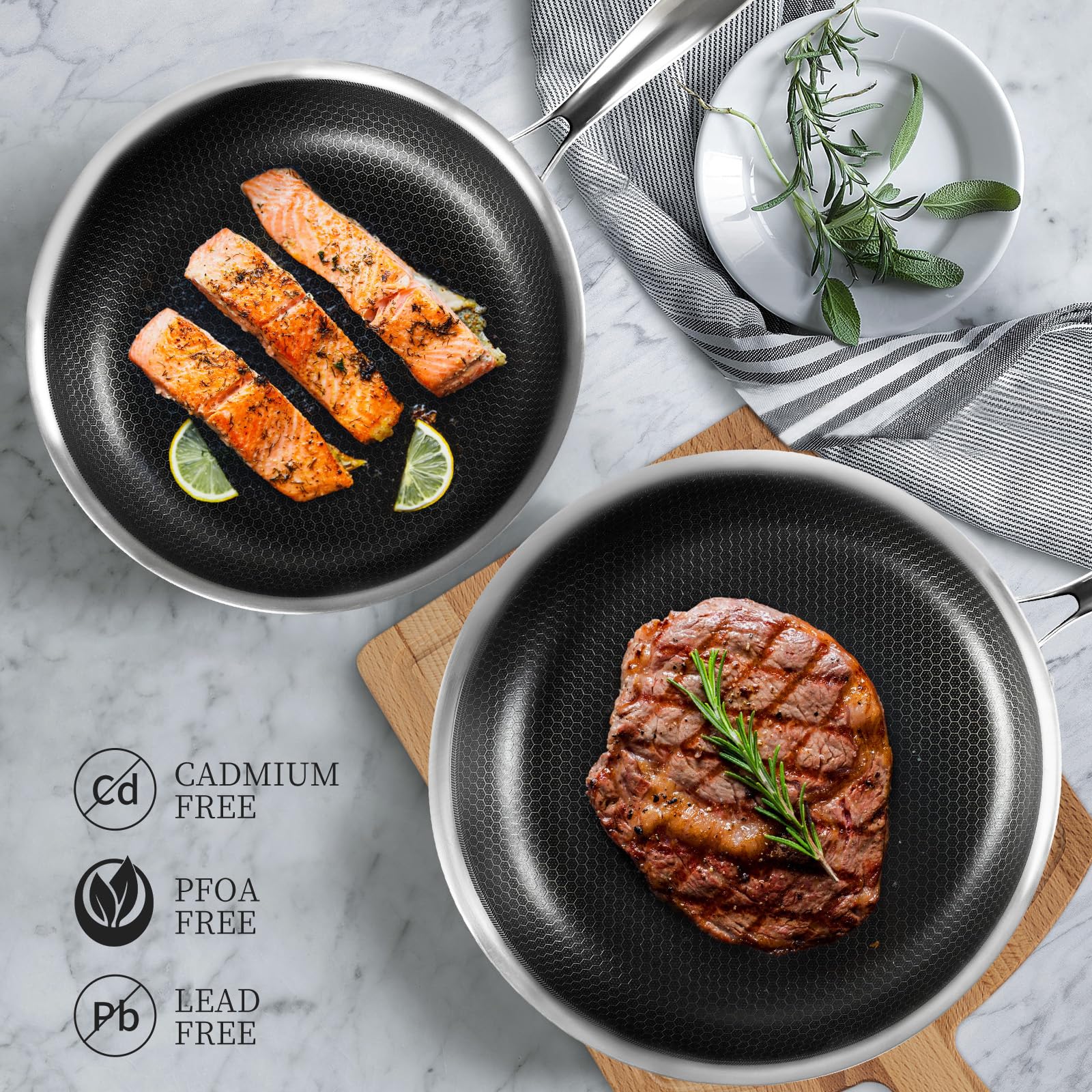 Open Box Innerwell Stainless Steel Non Stick Frying Pan Skillet Set with Cooking Lid and Stay Cool Handle, 10" and 12", 4 Piece