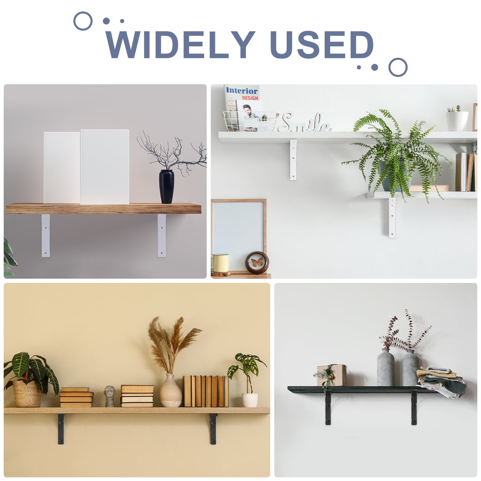 Uxcell 6Pcs Floating Shelf Brackets, 3 x 3 Inch L-Shape Wall Bracket Wall Shelf Supports with Screws for Wood Shelves, Cabinets, Countertop Support, Black