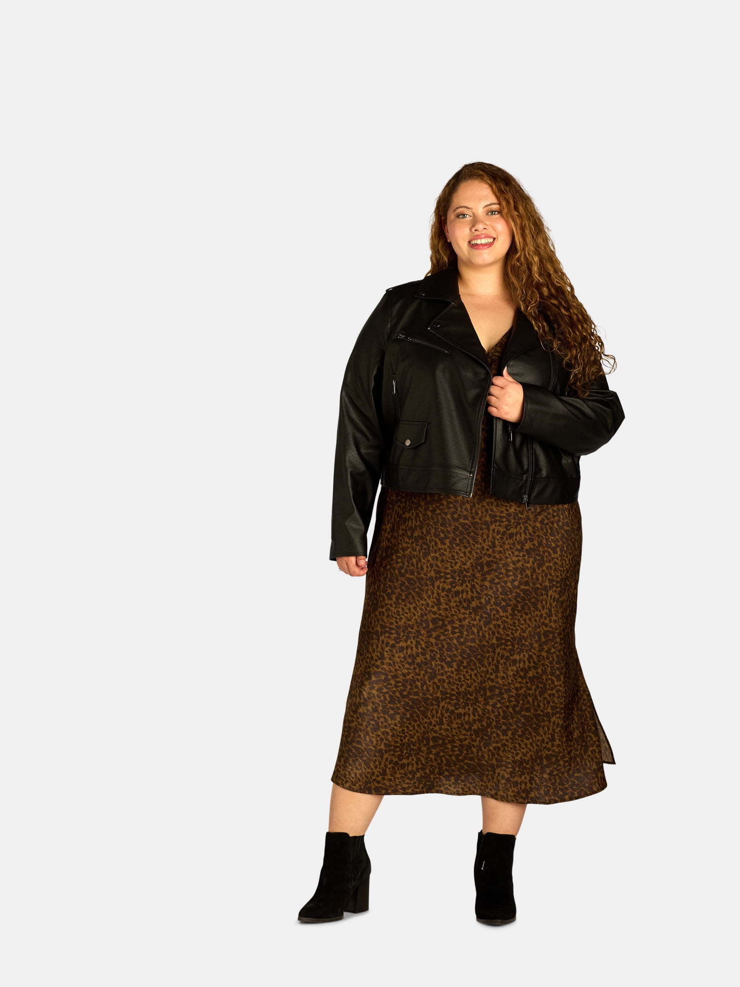 Terra & Sky Black Label Women's Plus Size Faux Leather Moto Jacket, 0X-4X