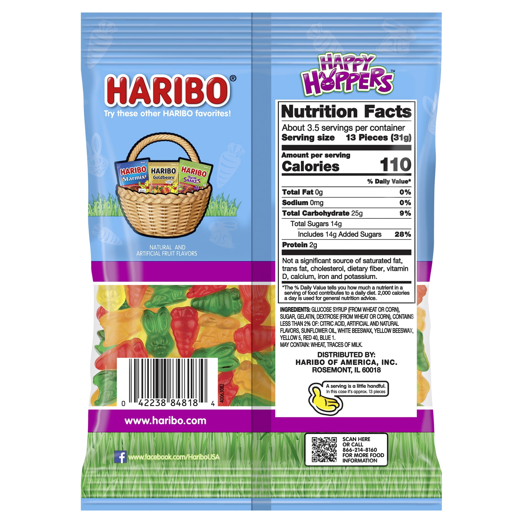 Haribo Happy Hoppers Gummy Candy, 4oz Bag, Fruity Chewy Bunnies