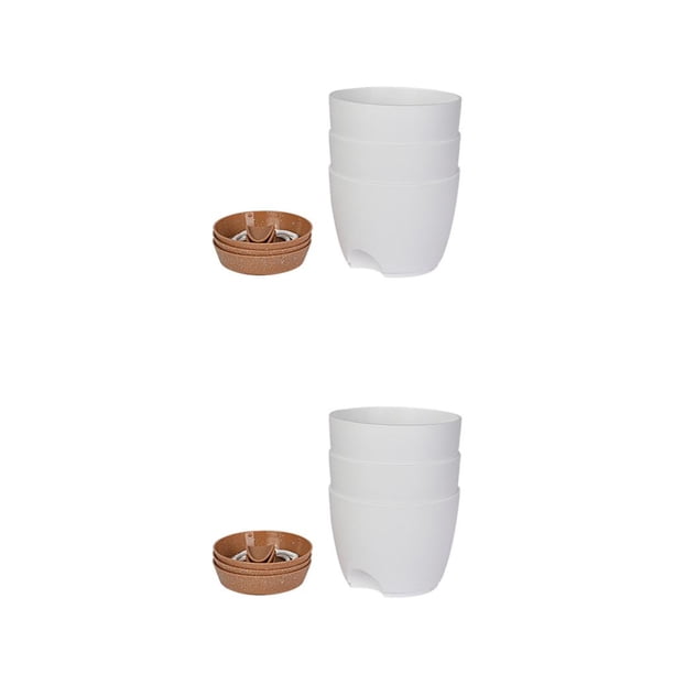 Inteprter Macetas de autorriego ecológicas y elegantes, para espacios pequeños, autorriego multigrande, 3 pack/lote Blanco+marrón 6.5 pulgadas 3 2Conjunto