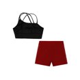 thumbnail image 4 of Linjinx Kids Girls 2 Piece Sport Outfit Sleeveless Crop Tank Top And Shorts Set Dance Gymnastics Black&Burgundy 6, 4 of 5
