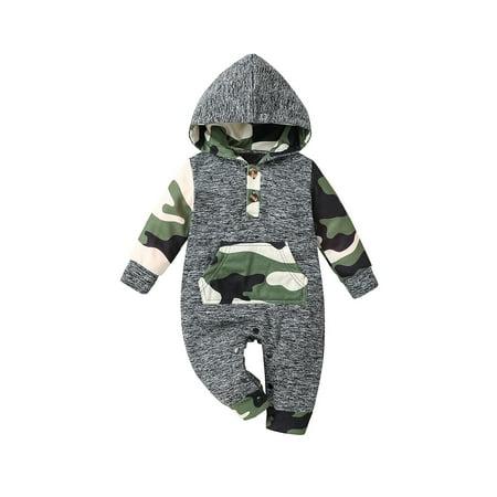 

Seyurigaoka Newborn Baby Boys Hooded Jumpsuit Fashion Long Sleeve Romper Jumpsuit