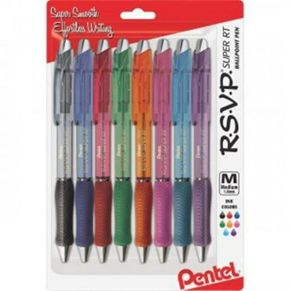 Pentel of America PENBX480BP8M Super TR Retractable Ballpoint Pen, Assorted - Pack of 8