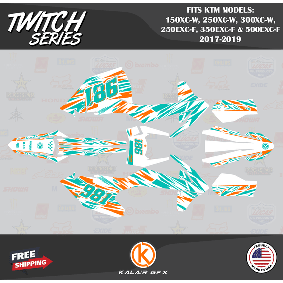 Kalair GFX Graphics Kit for KTM ENDURO 150XC-W, 250XC-W, 300XC-W, 250EXC-F, 350EXC-F and 500EXC-F (2017-2019) Twitch Series