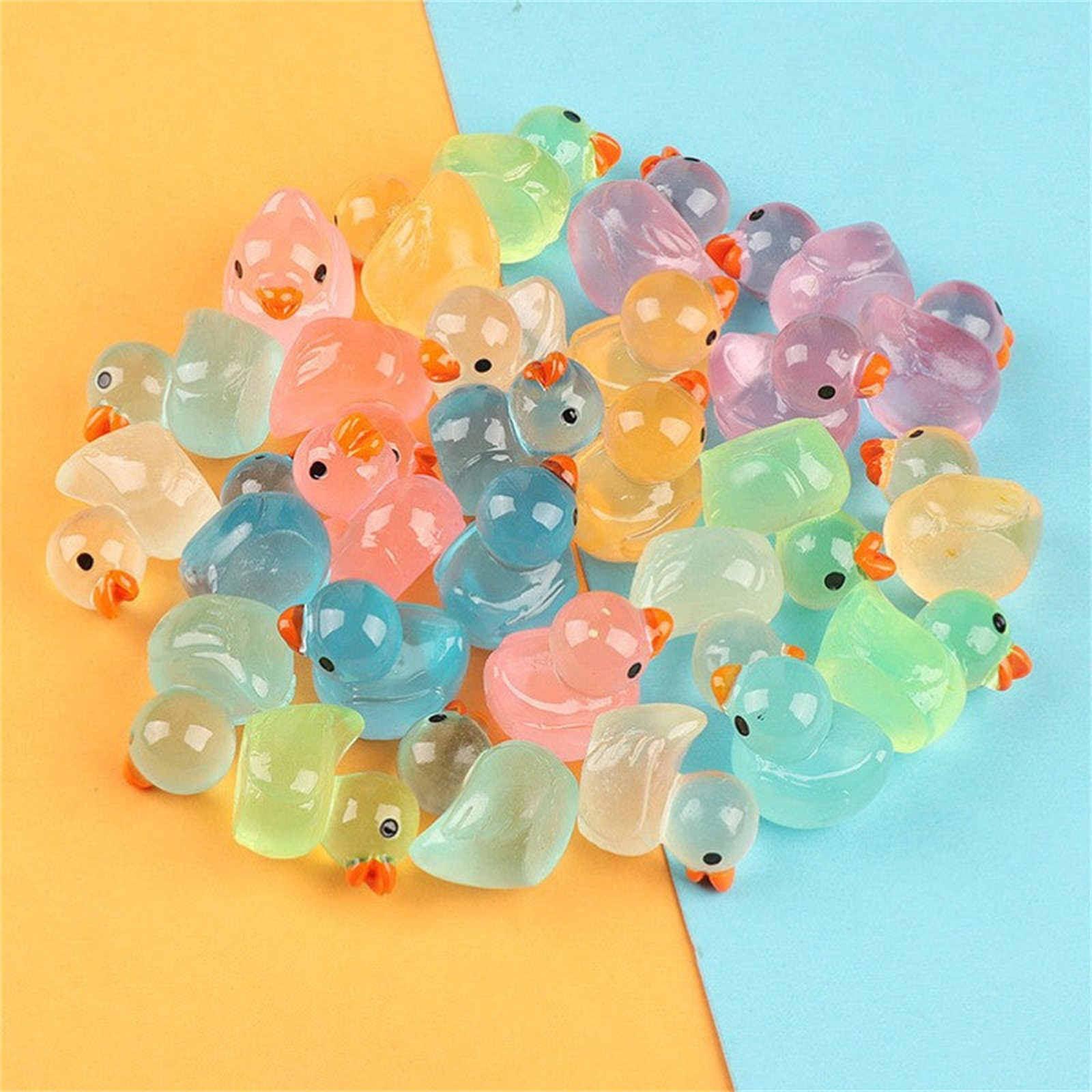 Sunshinehomely 50 Pcs Glow in the Dark Ducks, Luminous Mini Resin Ducks, Miniature Duck Figures, Small Duck Figurines for Garden Micro Landscape Potted Plants Birthday Party Decor