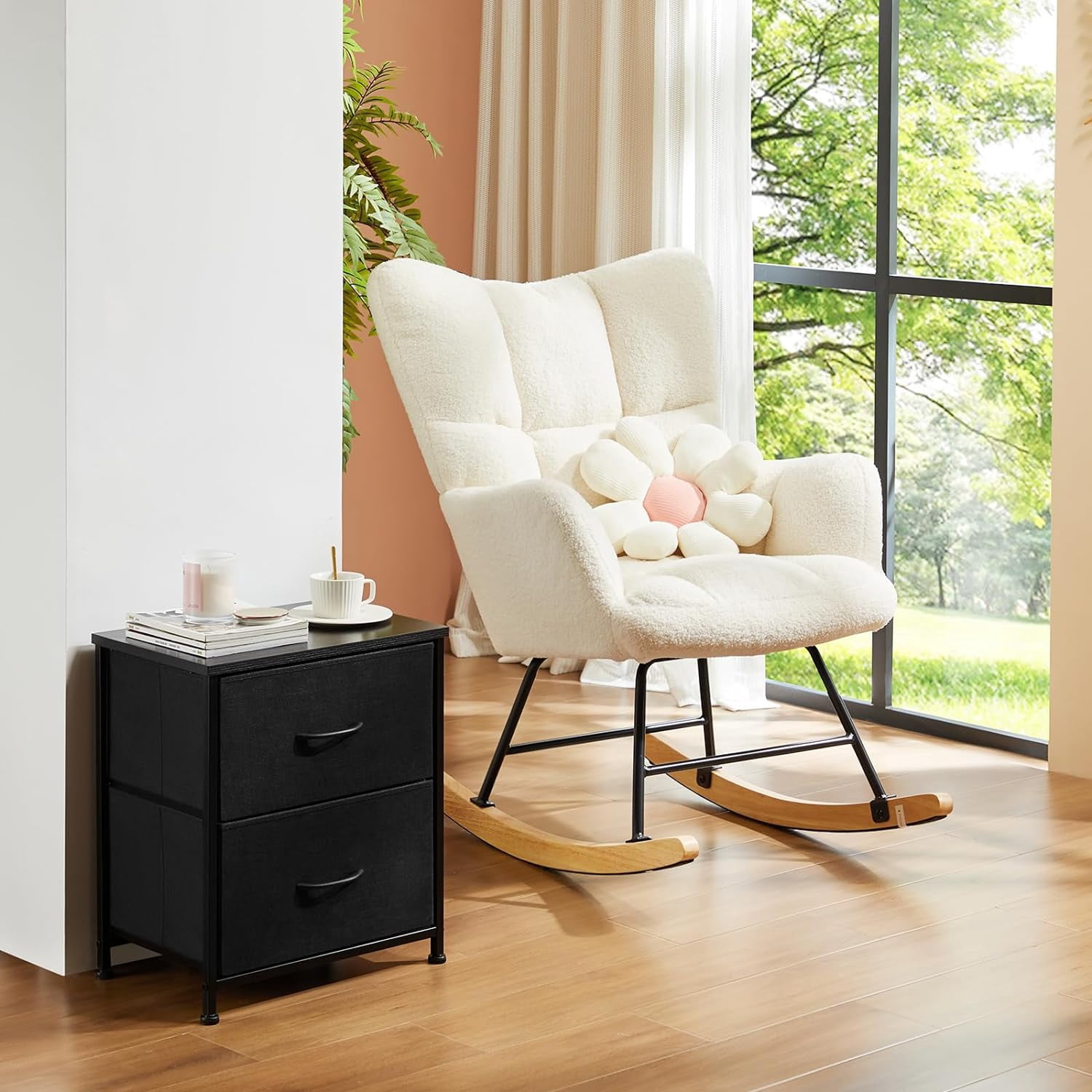 Nightstand Small Dresser with 2 Fabric Drawers Side Tables Bedroom End Table Kids Bedside Storage Furniture for 20 inch Tall Night Stand for Closet, Entryway, College Dorm,Black(1 Pack)