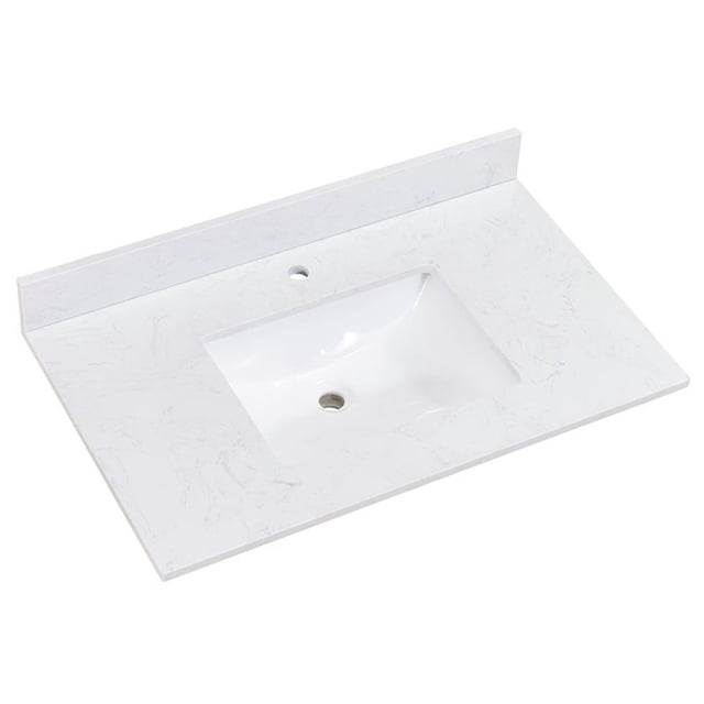 Pemberly Row Coiffeuse en Pierre Composite 37 Pouces Blanche avec Bassin Simple Blanc