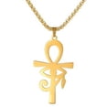 thumbnail image 2 of Egyptian Ankh Necklace Gold PVD Plate Stainless Steel Eye of Ra Aunk Amulet Mens Womens Fantasy Forge Jewelry, 2 of 4