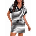 thumbnail image 3 of Women'S Striped 2 Piece Outfits Skirt Set Short Sleeve Skort Workout Set Matching Lounge Sets Black S, 3 of 9