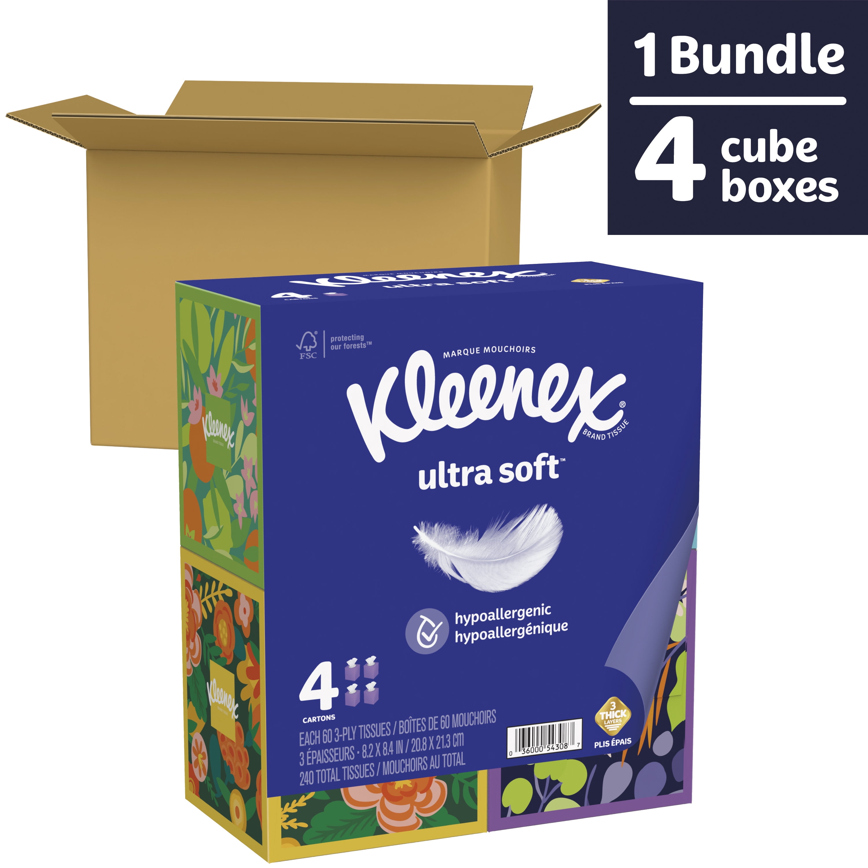 (6 pack) Kleenex Ultra Soft Facial Tissues, 4 Cube Boxes