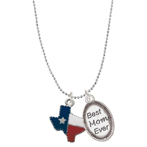 Delight Jewelry Silvertone Texas with Rope Border Best Mom Ever Charm Necklace