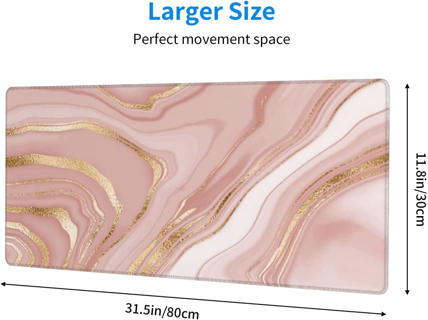 Marble Pink Mouse Pad, Extended Desktop Large Gaming Mousepad with Gold Texture, Waterproof Non-Slip Big Long Full Makeup Mat for Laptop, Keyboard, Computer for Decor Women Office, XL 31.5 * 11.8 in