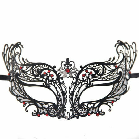Stunning Laser Cut Masquerade Mask Extravagant Inspire Design Black with Red Crystals