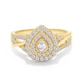thumbnail image 4 of 3/5 Carat Pear & Round Cut Lab Created Moissanite Diamond Mini Double Halo Wedding Engagement Ring for Womens in 14k Yellow Gold Over Sterling Silver (0.60 Cttw,VVS1 Clarity)-9.5, 4 of 6