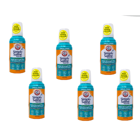 ARM & HAMMER Simply Saline Extra Strength Plus Eucalyptus Nasal Mist for Severe Congestion, Drug-Free Saline Spray, 4.6 oz Pack of 6