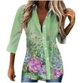 thumbnail image 1 of CEHVOM Women Casual Long Sleeve Floral Flower Print Irregular Shirt Tops, 1 of 5