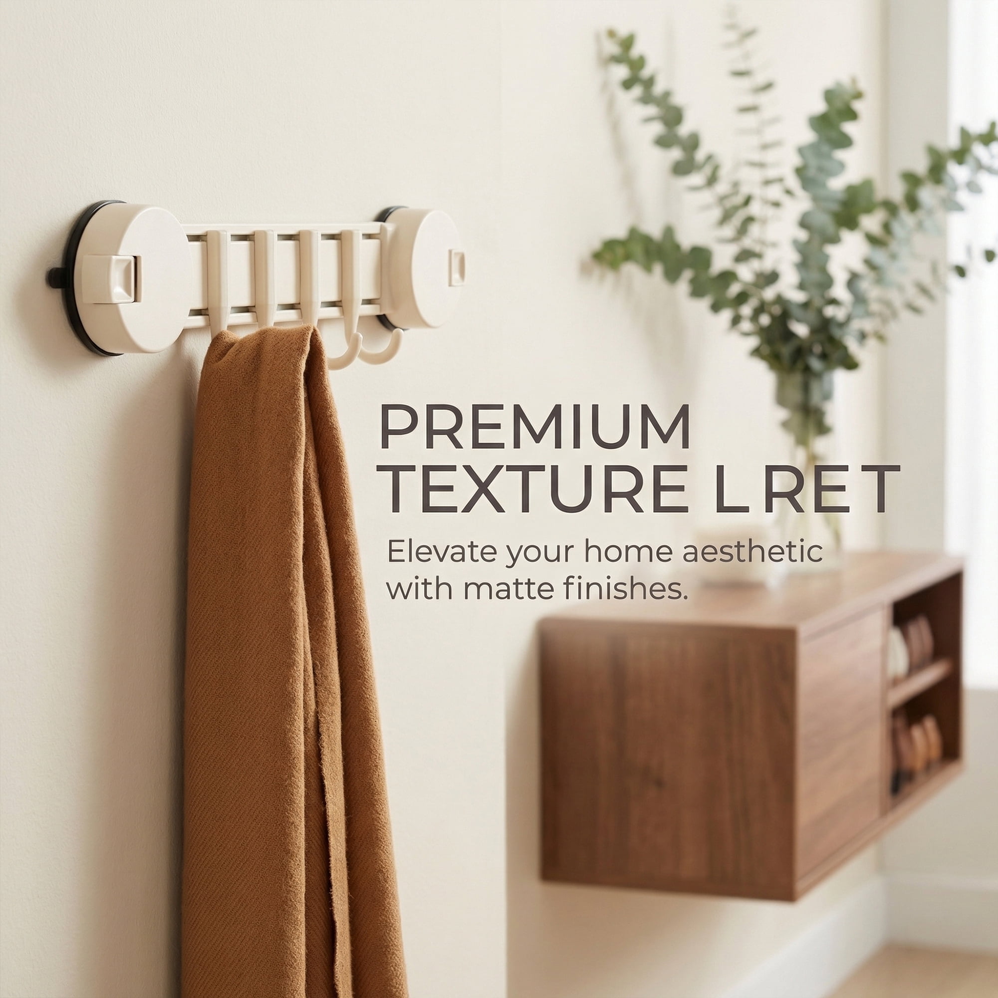 Unique Bargains Coat Rack Wall Mount Suction Cup 4 Hooks for Entryway Milk White