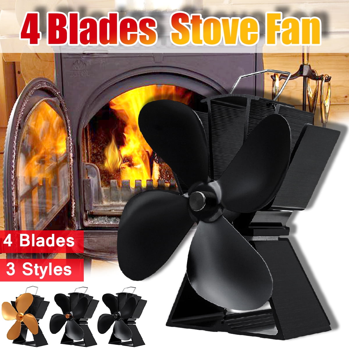 4 Blades 6'' Stove Fan Heat Powered Log Quiet Wood Burner Top Fan Fuel