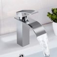 thumbnail image 1 of Waterfall Bathroom Faucet, Basin Mixer Tap Stainless Steel, Bathroom Faucet Rectangular Flat Spout, Cold & Hot Water Available, Modern Chrome Style，JUN, 1 of 6