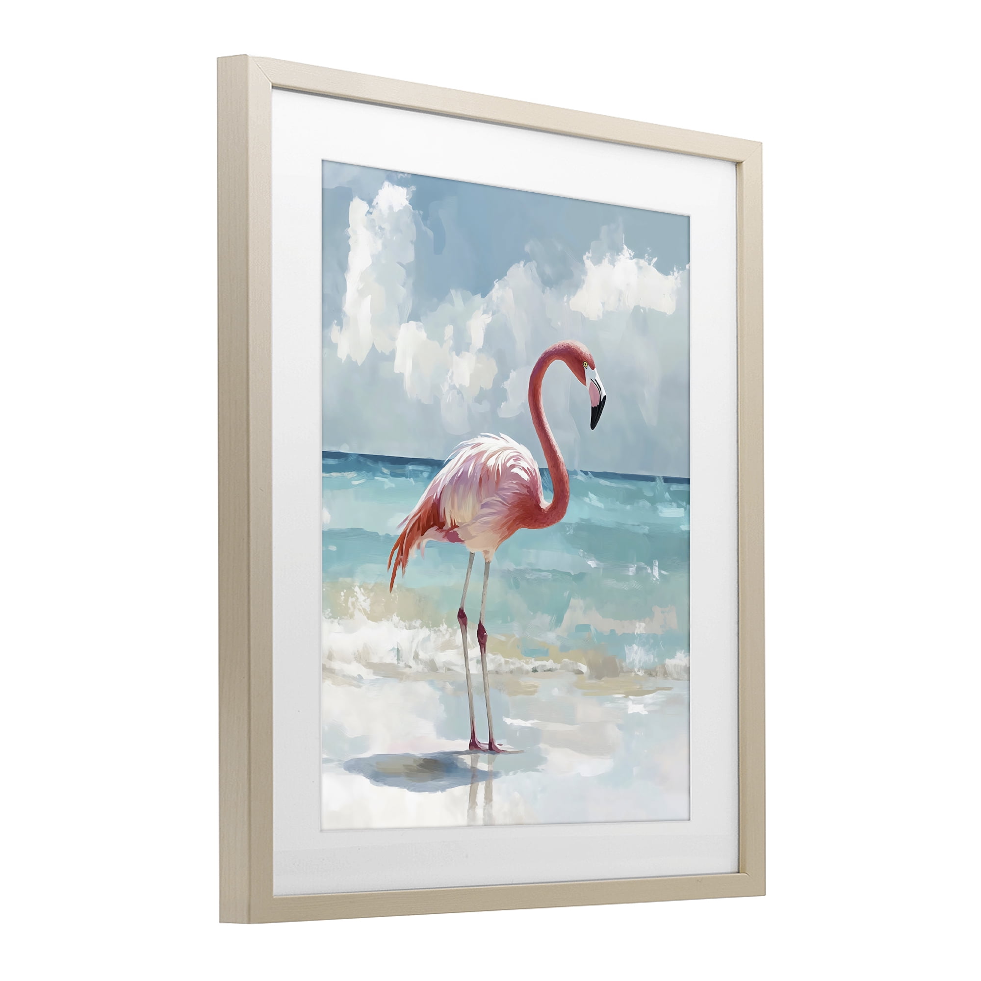Stupell Industries Flamingo At Shore Birch Framed Print Under Glass, design by The Prints Vibe
