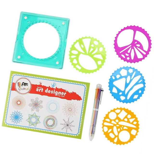 JUEGO DE REGLAS GEOMÉTRICAS DE PLÁSTICO Para Niños, Plantilla para Niños, Herramienta de DibuJo en Espiral, Juguete Artínstico con Bolírafo Colorido, Papelería para Patrones
