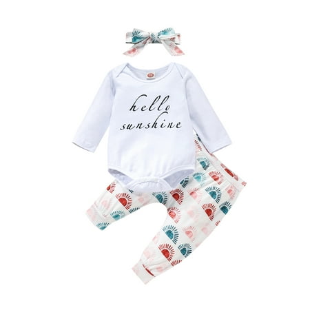 

Xingqing Autumn Baby Girls Boys Outfit Long Sleeve Romper Rainbow Pants Headwear Clothes White 0-3 Months