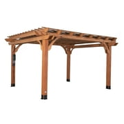 Backyard Discovery Beaumont 14'x12' Cedar Wood Patio Pergola Kit, Trellis Roof, PowerPort