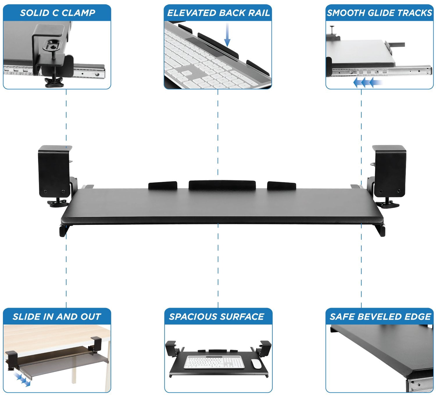 Mount-It! Clamp-On Adjustable Keyboard and Mouse Drawer Platform