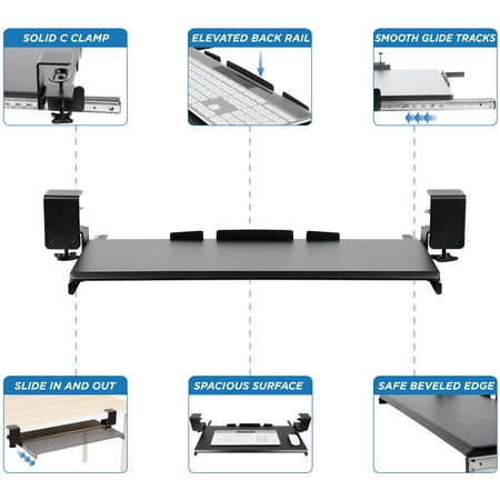 Mount-It! - Clamp-On Keyboard & Mouse Drawer Platform - Black