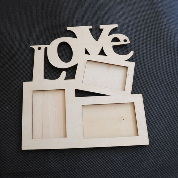 OUNONA Beige Wood Love Frame DIY Photo Holder for Creative Family Picture Displays