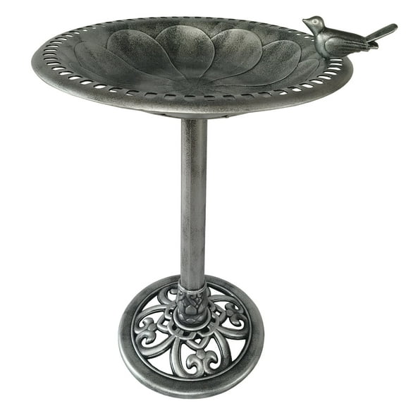 29 Inch Polyresin Lightweight Outdoor Garden Bird Bath - Silver