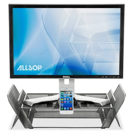 Allsop - DeskTek Monitor Stand with Universal Tablet or Phone Mount - Gray